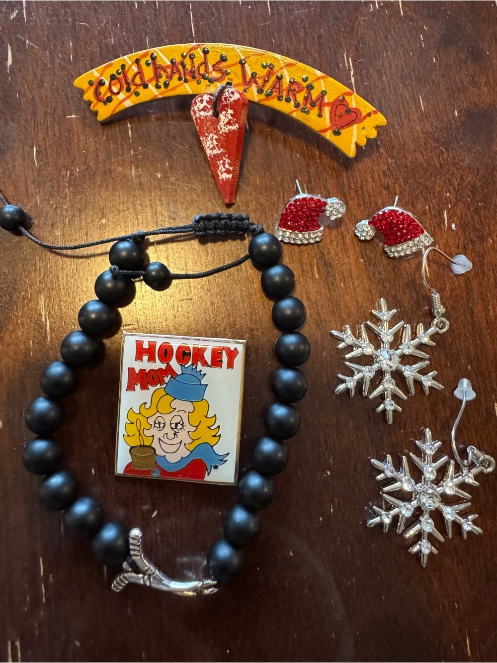 Hockey Mom Eclectic Jewelry Bundle Skates, Snowflakes, Pins, Earrings, Bracelet